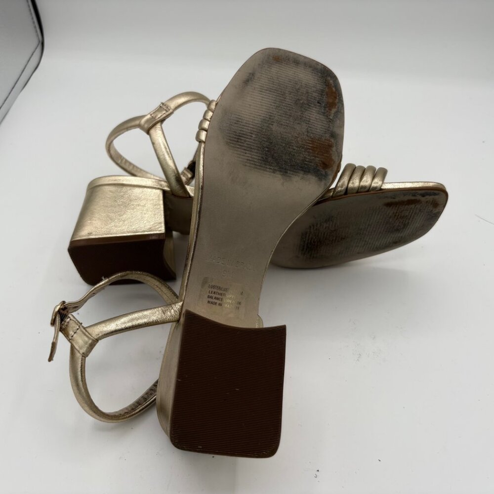 Size 9 Steve Madden Luster Gold Leather Low Heel Ankle Strap Sandals - Picture 7 of 11